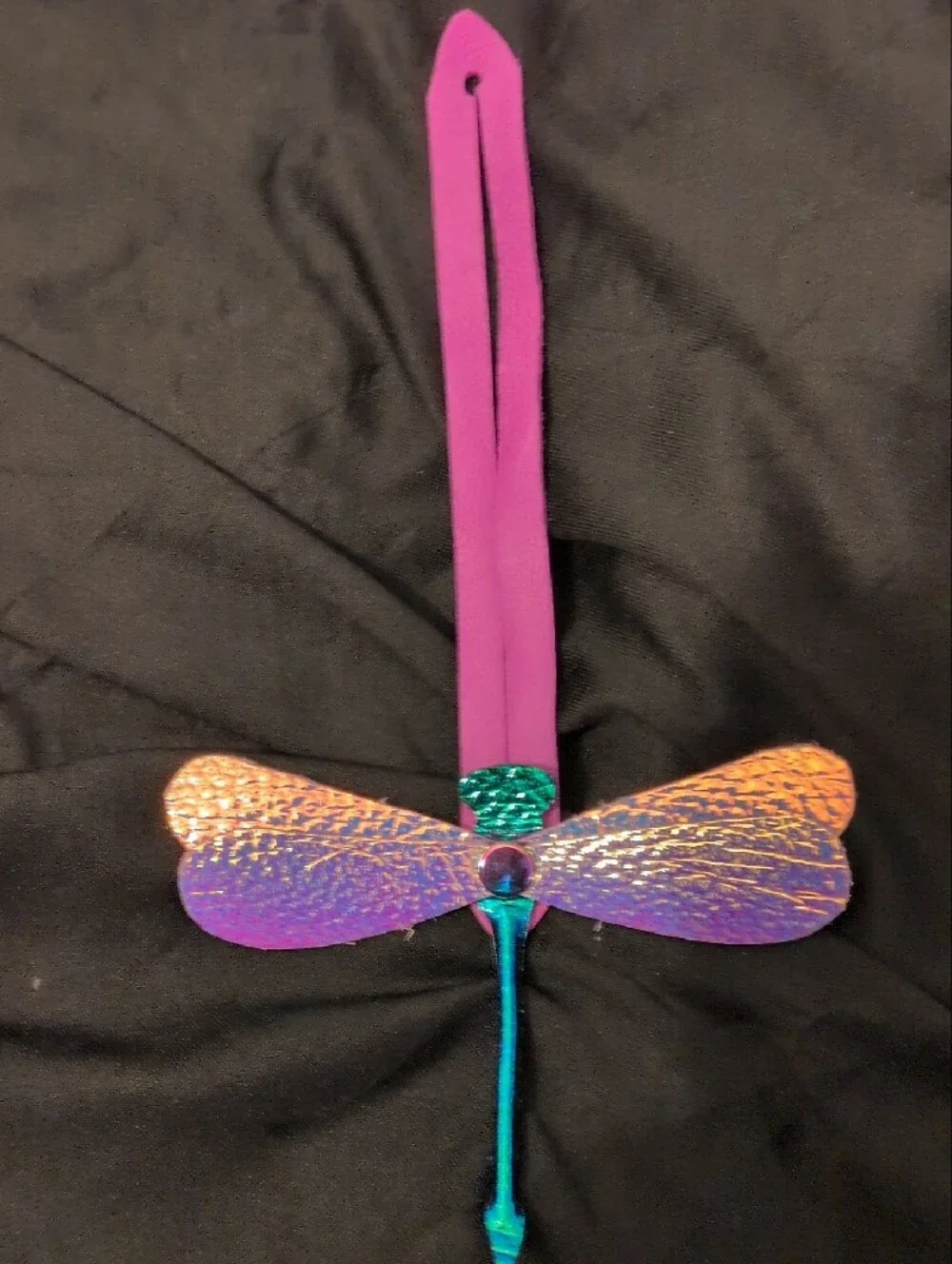 Hand Made Leather Iridescent Dragonfly Bag Charm — Purple Accent